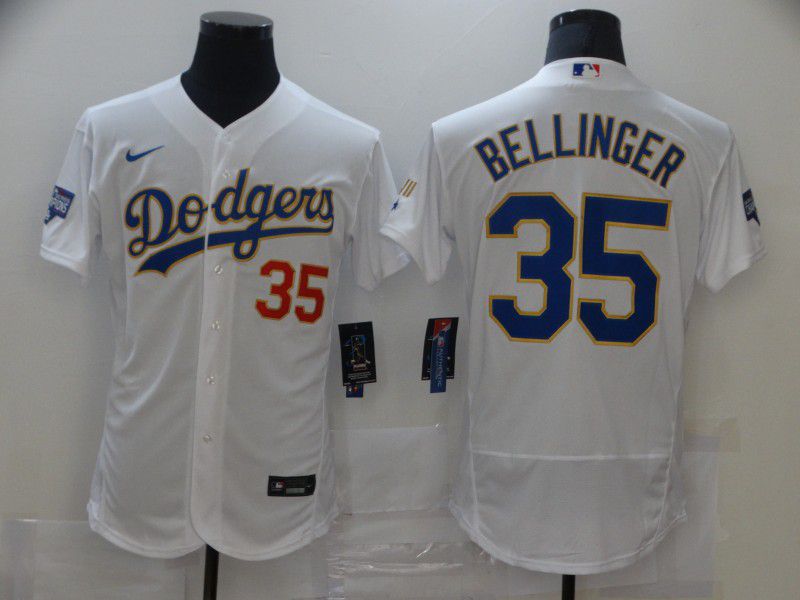 Men Los Angeles Dodgers #35 Bellinger White Elite 2021 Nike MLB Jersey1